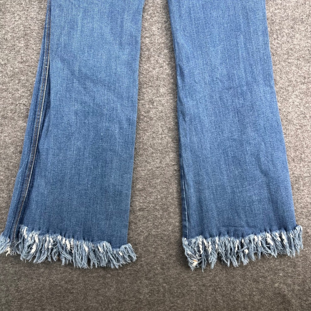Tricot Womens High Rise Flare Jeans Medium Wash Frayed Fringe Hem Size 11/29 - Picture 8 of 16